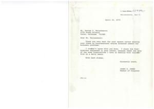 Correspondence between George T. Weissenborn and Congressman James R. Jones regarding National Economic Issues in 1975, 1975-03-26