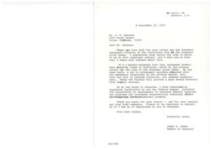Congressman James R. Jones Responds to Concerns Regarding Rising Consumer Price Index, 1976-09-29