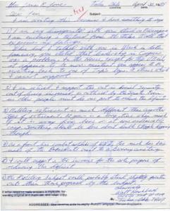 ["The letter is expressing disappointment with the addressee's stance on Nicaragua and the support for cuts in Social Security. The writer also discusses concerns about military retirement, the President's visit to a cemetery in Germany, and suggests a tax increase to reduce the deficit. Additionally, the writer believes that the military budget could withstand more cuts. The letter ends with a request for a reply in triplicate."]