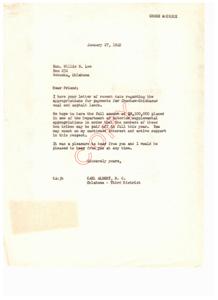 Coal and Asphalt Land Appropriations: A Letter from Rep. Carl Albert, 1949-01-27