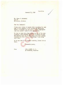 Payment for Segregated Coal and Asphalt Lands: Correspondence with Carl Albert, 1949-01-17