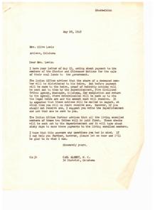 Inquiry Regarding Payment for Choctaw and Chickasaw Nations Coal Lands, 1949-05-28