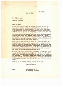 Settlement of Coal Lands Payment for Choctaw and Chickasaw Nations, 1949-05-24