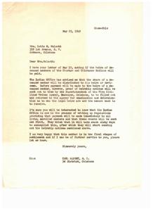 Inquiry Regarding Payment to Heirs of Deceased Members of Choctaw and Chickasaw Nations, 1949-05-23