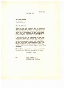 Payment for Coal Lands: A Letter from Carl Albert to Isaac Nelson, 1949-05-24