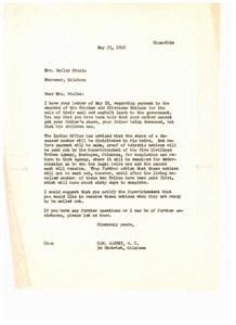 Payment Distribution for Choctaw and Chickasaw Nations, 1949-05-22
