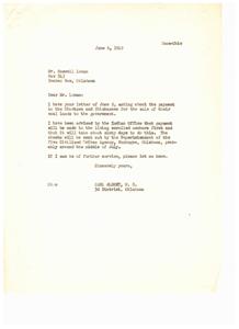 Payment for Coal Lands: Update from Carl Albert, M.C., 1949-06-06