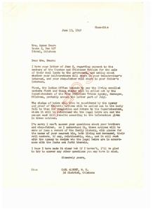 Inquiry Regarding Payment for Coal Lands by Choctaw and Chickasaw Nations, 1949-06-13