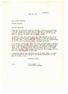 Choc-Chic: Assistance with Choctaw and Chickasaw Nations Settlement, 1949-06-20