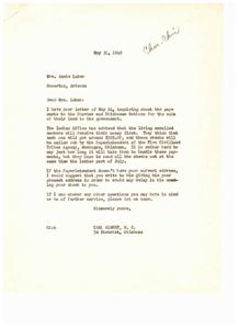 Indian Land Payment Inquiries: A Letter from Mrs. Annie Luker to Congressman Carl Albert, 1949-05-31