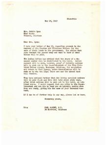 Inquiry Regarding Payment for Deceased Choctaw and Chickasaw Nation Members, 1949-05-28