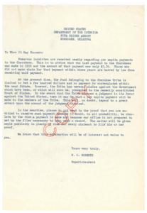 Five Tribes Agency&#39;s Statement on Cherokee Per Capita Payments, 1949-01-01 - 1949-12-31