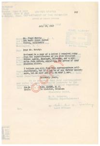 Correspondence Regarding Cherokee Claims and Indian Affairs in 1949, 1949-07-12