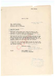 Correspondence Regarding Chickasaw Headrights Claim in 1949, 1949-06-08