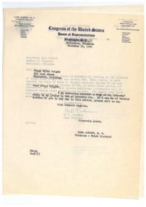 Correspondence between Carl Albert and the Bureau of Indian Affairs on Behalf of Judge Allen Wright and Mrs. Edwin Ludlow, 1949-01-01 - 1949-12-31