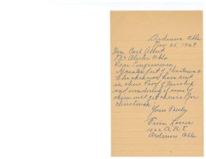 Correspondence Between Carl Albert and Ervin Lavers Regarding the Per Capita Payments of Choctaws and Chickasaws, 1949-11-03