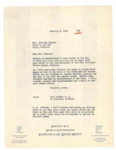 Eligibility for Heirship Payments: A Letter to Mrs. Iola Mae Eubanks, 1950-02-09