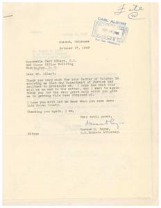 Correspondence between Carl Albert, M.C. and Horace D. Payne, U.S. Probate Attorney in 1949, 1949-08-15