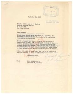 Correspondence Between Squires Service Station and Congressman Carl Albert Regarding Road Construction in Oklahoma (1949), 1949-09-16