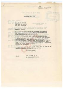 Correspondence Regarding the Construction of a South Road to Talihina, 1949, 1949-09-20