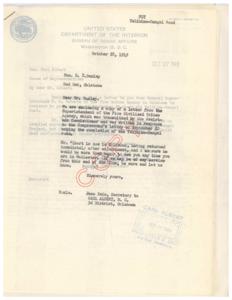 Correspondence Regarding the Construction of Talihina-Bengal Road in 1949, 1949-07-22