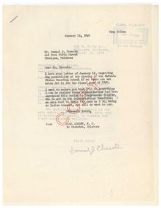Correspondence between Carl Albert and Samuel J. Checote Regarding Funding for Eufaula Indian Boarding School in 1950, 1949-01-13