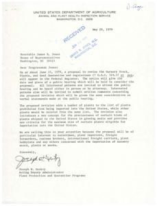 Correspondence between the State Veterinarian of Oklahoma, the State Veterinarian of Louisiana, the Administrator of the USDA Animal and Plant Health Inspection Service, and Congressman James R. Jones regarding the administration of the brucellosis research programs, 1975-06-30