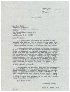 Letter from Congressman James R. Jones to the Assistant Director of the ACTION Office of Policy and Planning regarding the application by the United States Jaycees for an ACTION grant under the Small Grant Program to fund a demonstration program involving Senior Citizens, 1978-05-12