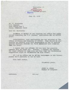Letter from the Director of ACTION to Congressman James R. Jones informing the Congressman of the rejection of the grant applied for by the United States Jaycees that was advocated for by Congressman Jones, 1978-05-12