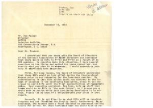 Correspondence between Congressman James R. Jones and representatives of ACTION regarding ACTION&#39;s plan to reduce itï¿½s workforce over the in FY &#39;83 and FY &#39;84, 1982-10-14