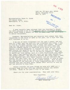 Letter from a constituent to Congressman James R. Jones regarding a proposed budget cut for the Retired Senior Volunteer Program, 1978-02-04