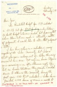 Letter from a constituent (and personal friend) to Congressman James R. Jones regarding a proposed budget cut for the Retired Senior Volunteer Program, 1978-02-05