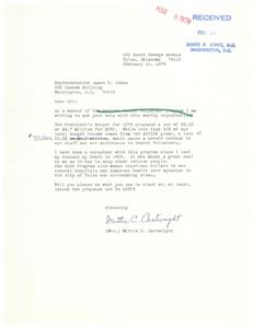 Letter from a constituent to Congressman James R. Jones regarding a proposed budget cut for the Retired Senior Volunteer Program, 1978-02-10