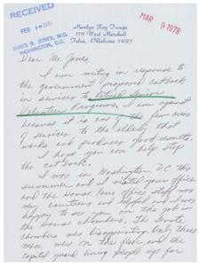 Letter from a constituent to Congressman James R. Jones regarding a proposed budget cut for the Retired Senior Volunteer Program, 1978-01-01 - 1978-12-31
