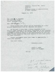 Correspondence between the President of RSVP Tulsa and Congressman James R. Jones regarding a possible transfer of the Retired Senior Volunteer Program from ACTION to the Administration on Aging or another HEW Department, 1978-12-28
