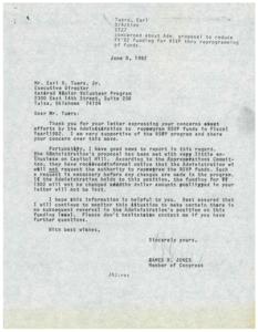 Correspondence between the National Executive Director/President of RSVP and Congressman James R. Jones regarding the diversion of RSVP funds by ACTION, 1982-05-05