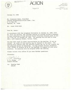 Letter from an ACTION Grants Officer to the President of the Sapulpa Neighborhood Action Association regarding their scheduled meeting to discus the termination of the Sapulpa NAA&#39;s ACTION Grant, 1984-01-13