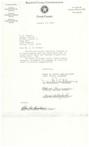 Letter from the Board of County Commissioners of Creek County, OK to an ACTION Grants Officer regarding the possible discontinuation of the Sapulpa Neighborhood Action Association, 1984-01-16