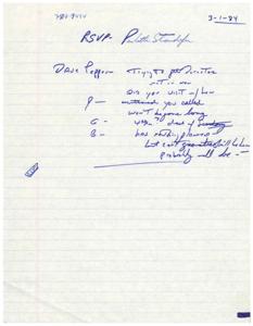 Congressman James R. Jones&#39; notes on the RSVP program, 1984-03-01