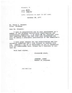 ["The text is a congratulatory letter to Mr. Wayne Q. Winsett on his appointment to the Oklahoma Agricultural Stabilisation and Conservation committee. The sender expresses confidence in Mr. Winsett's ability to contribute to the committee's work and offers assistance if needed."]