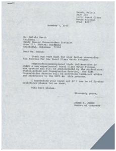 Letter from Congressman James R. Jones to the Chairman of the Grady County Conservation District regarding the funding of the Rural Clean Water Program, 1979-11-07
