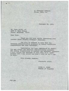Silva wrote to Jones about cuts to veterans&#39; disability payments., 1973-02-24