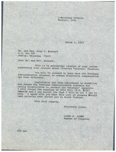 Concerns about cuts to disabled veterans&#39; benefits addressed by Congressman., 1973-03-05