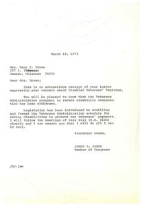 Mrs. Mross worried about cuts to veterans&#39; pensions, Congressman Jones promised help., 1973-03-19