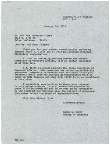 Congressman Jones acknowledges support for increasing veterans&#39; disability compensation., 1974-01-30