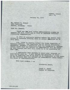 Disabled veteran urges support for increased disability compensation, pending bill progress., 1974-01-30