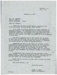 Congressman Jones assures Mr. Comfort of addressing his concerns on armed forces and veterans&#39; needs., 1974-01-28