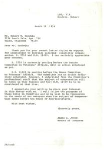 Congressman Jones thanks Mr. Goodwin for supporting veterans&#39; disability compensation., 1974-03-11