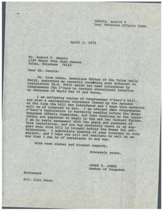 Congressman Jones offers assistance on legislation to restore veterans&#39; benefits., 1973-03-29