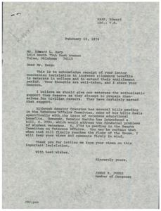 Congressman Jones responds to Harp&#39;s concerns about veterans&#39; benefits., 1974-02-08